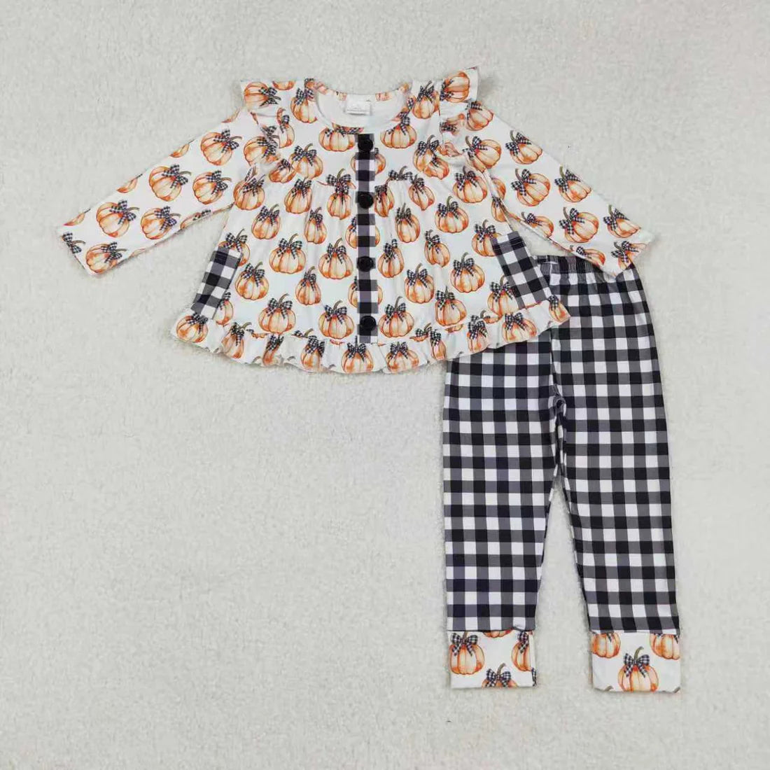 Sibling Baby Girls Bows Pumpkins Button Fal Pajamas Clothes Sets Zipper Footie Rompers