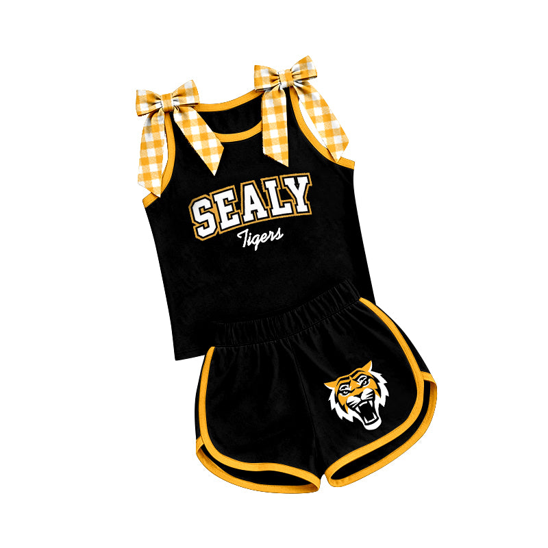 (Custom Design Preorder MOQ 5) Teams Sealy Tigers Bows Vest Top Shorts Mommy and Me Summer Clothes Set