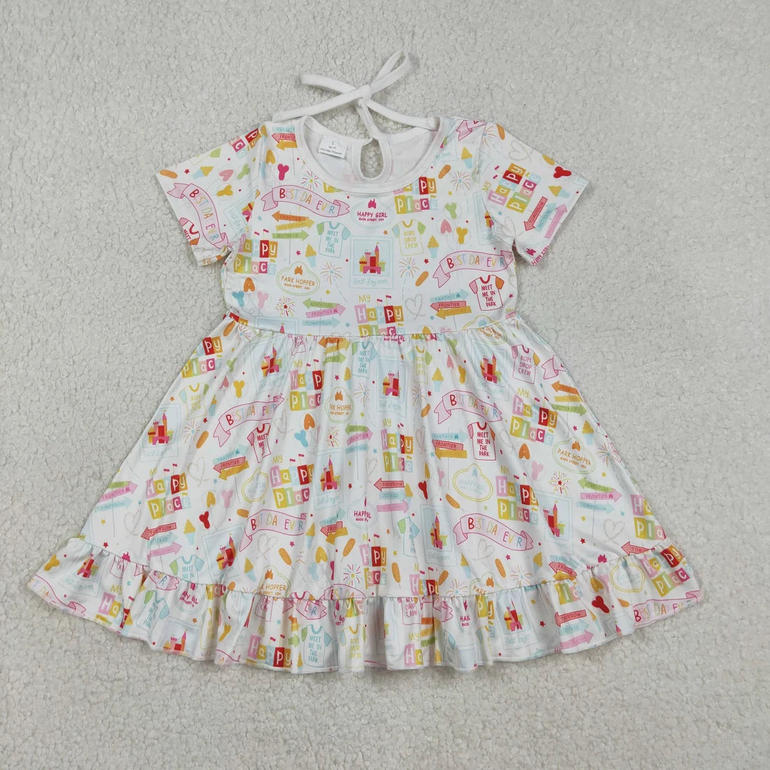 Baby Girls Happy Place Castle Balloons Ruffle Knee Length Dresses