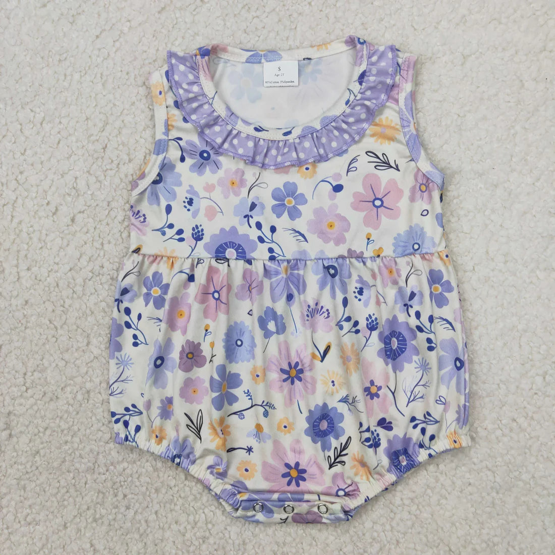 Sibling Baby Girls Lavender Flowers Bow Tunic Ruffle Shorts Clothes Sets Rompers