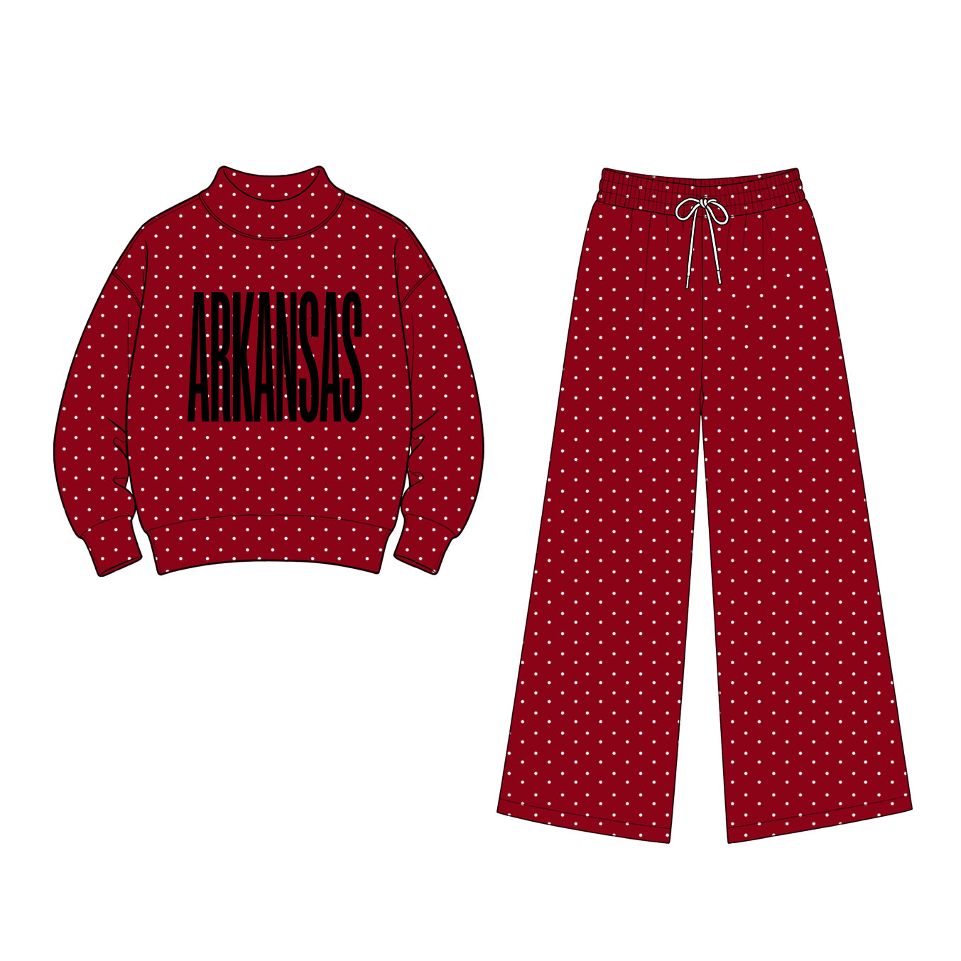(Custom Design Preorder MOQ 5 Each) Teams Arkansas Polka Dot Mock Necks Top Pockets Pants Girls & Woman Clothes Set