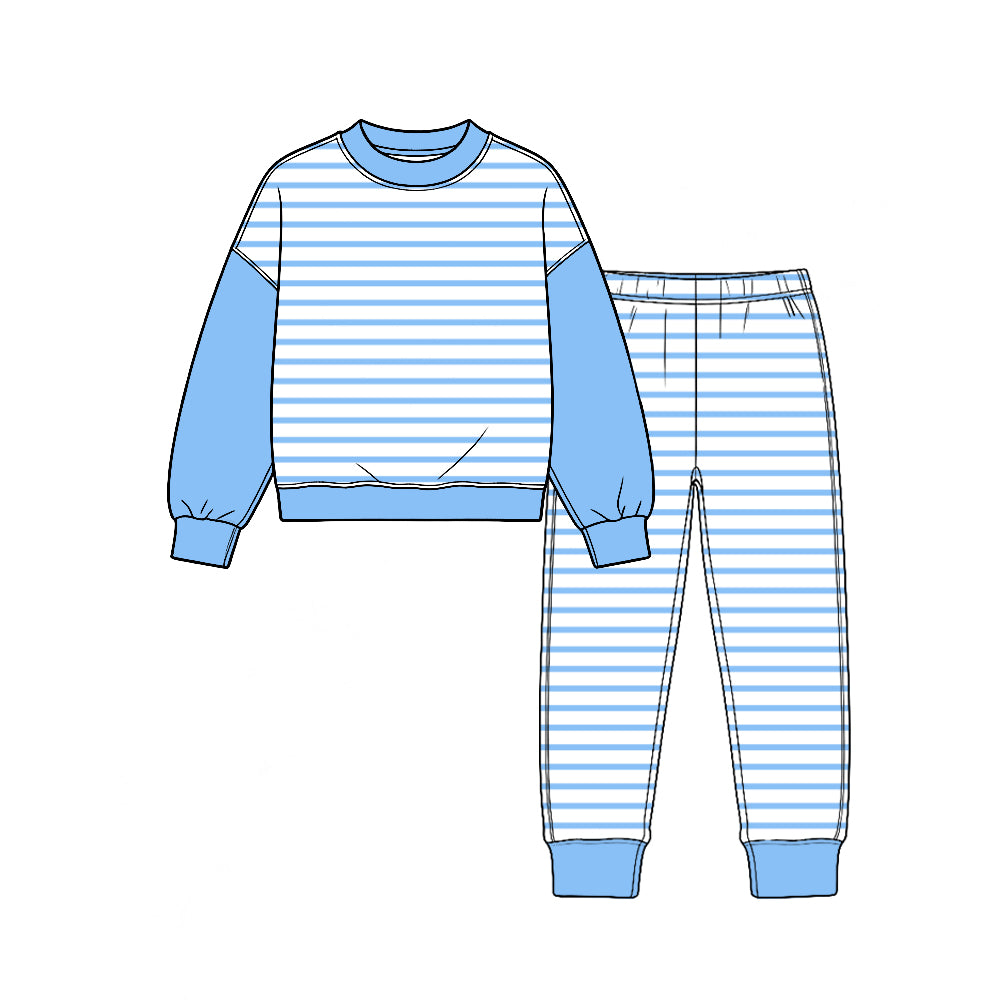 (Custom Design Preorder MOQ 5 Each) Stripes Print Girls Pajamas Clothes Set Sisters Wear