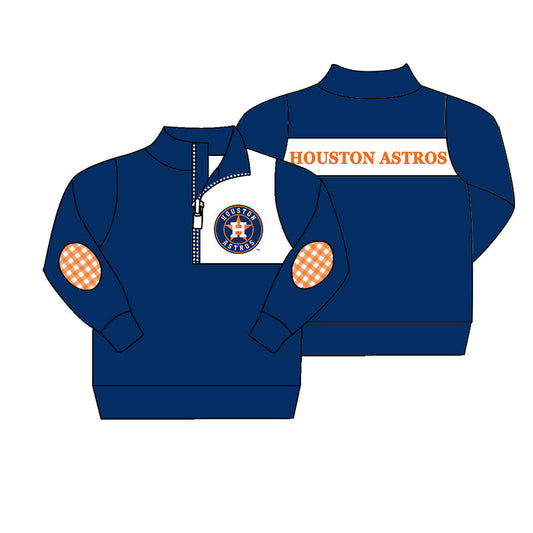 Preorder (moq 5)Baby Boys Navy Long Sleeve Houston Astros Team Zip Pullovers Top