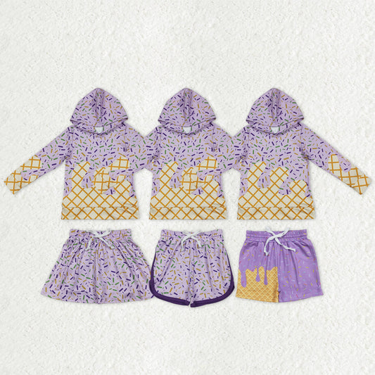 Sibling Baby Kids Mardigras Sprinkles Drip Hoodies Skirt Shorts Team Clothes Sets