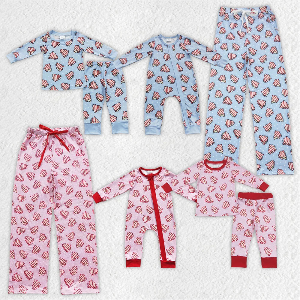 Debbie Cake Blue & Pink Print Family Christmas Pajamas Styles
