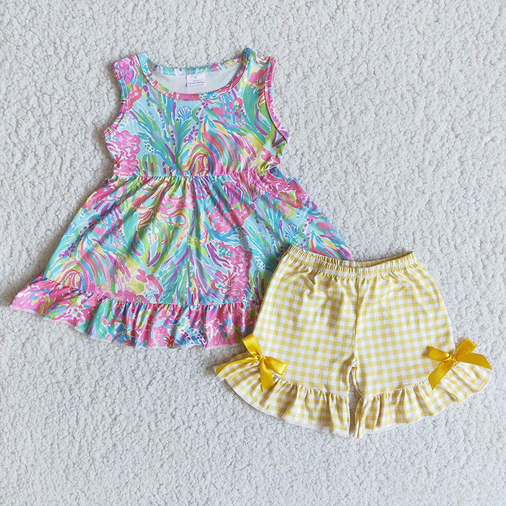 Baby girls floral sleeve tunic ruffle shorts sets