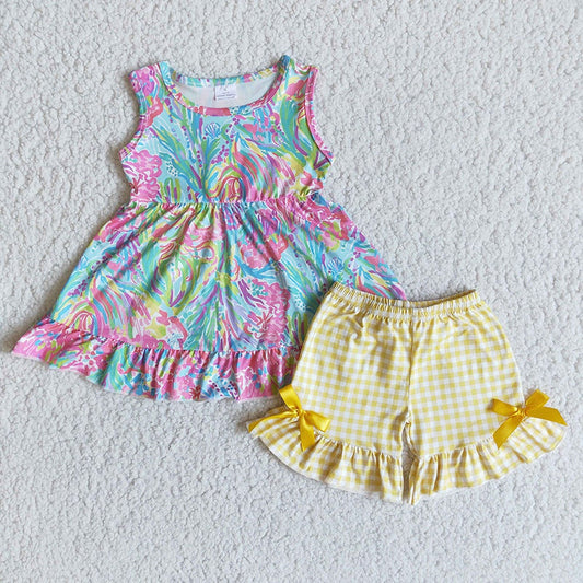 Baby girls floral sleeve tunic ruffle shorts sets