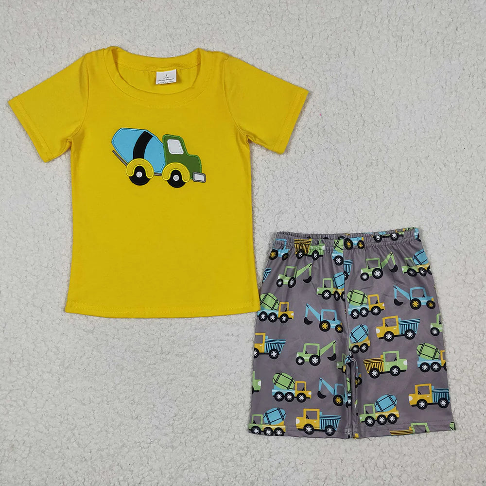 Baby Boys Cement Mixer Embroidery Summer Shorts Sets 5.5