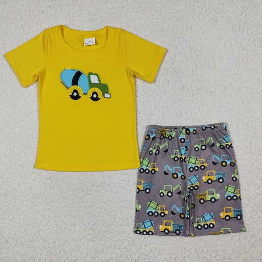 Baby Boys Cement Mixer Embroidery Summer Shorts Sets 5.5
