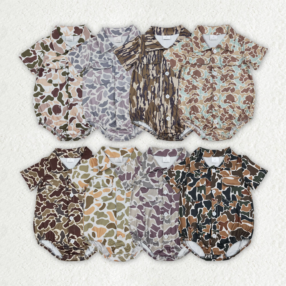 Sibling Baby Boys Southern Camo Button Pockets Hunting Rompers
