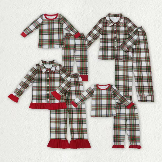 Checkered Print Family Christmas Buttons Pajamas Styles