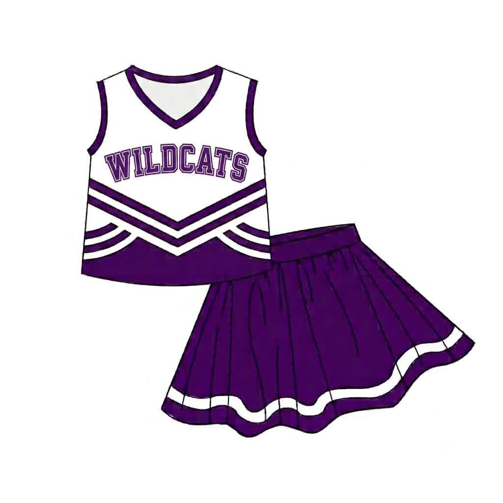 (Custom Design Preorder MOQ 5) Teams Wildcats Tank Top Purple Skort Girls Summer Clothes Set