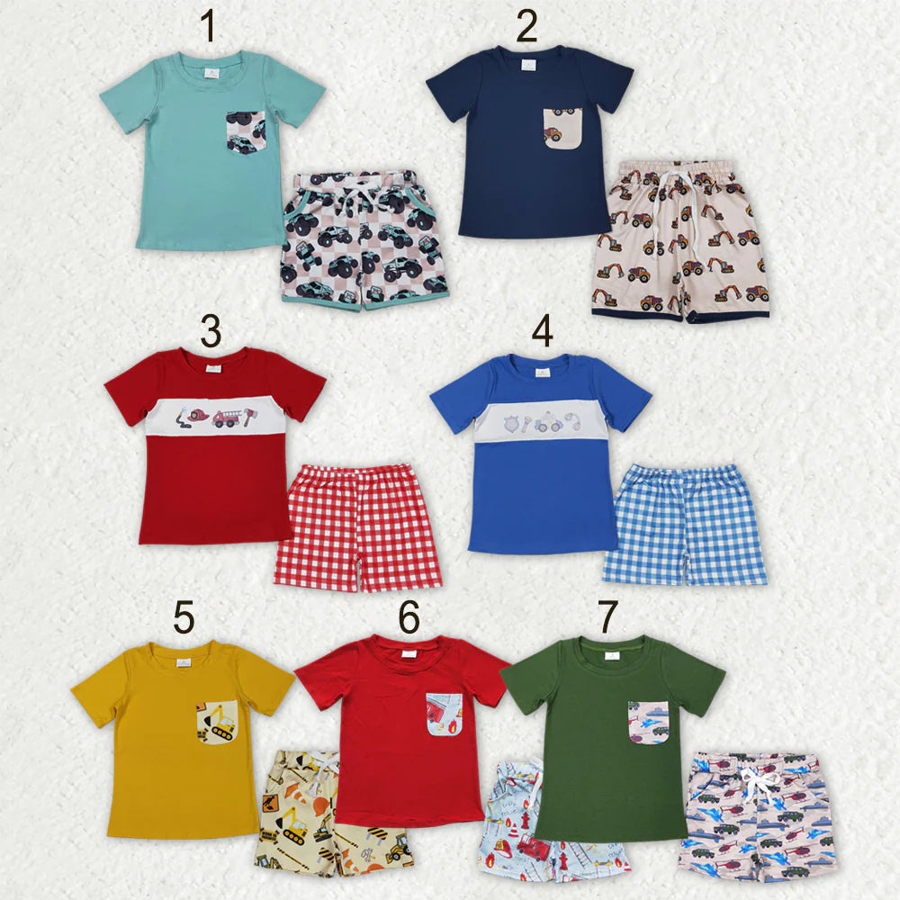 Sibling Baby Boys Short Sleeve Cars Pockets Top Shorts Clothes Sets