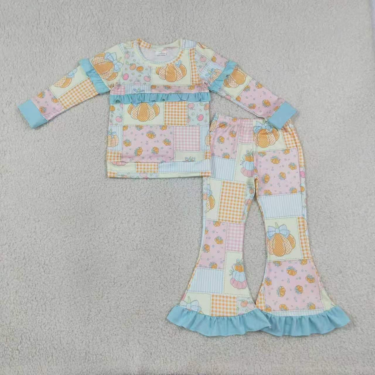 Sibling Baby Girls Ruffle Long Sleeve Top with Bell Bottom Pants Outfit For Holiday Fall Winter