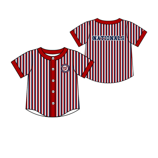 Preorder (moq 5)Baby Boys Short Sleeve Nationals Stripe Team Button T-shirts Top
