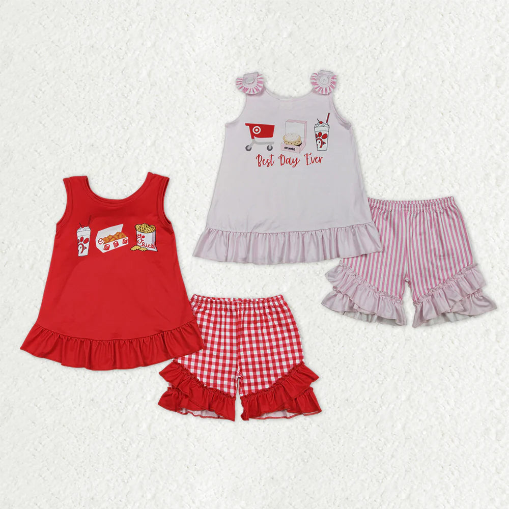 Sibling Baby Girls Sleeveless Chicken Chip Tunic Ruffle Short Clothes Sets