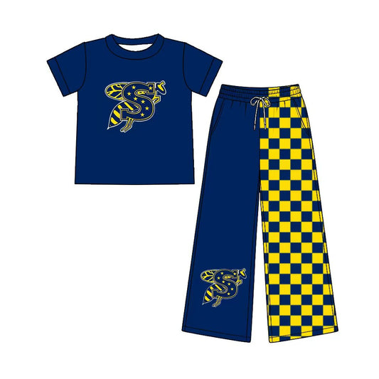 (Custom Design Preorder MOQ 5) Teams Stephenville White Top Checkered Straight Pants Girls Clothes Set