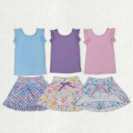 Sibling Baby Girls Sleeveless Vest Top Flowers Shirt Shorts Yoga Active Clothes Sets