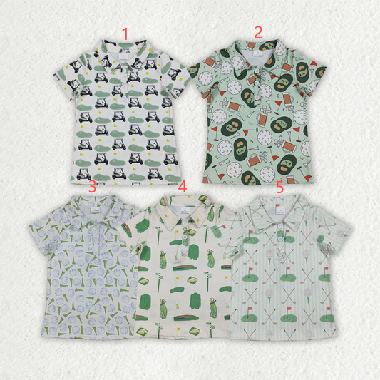Sibling Baby Boys Golf Flags Button Polo Shirts Top