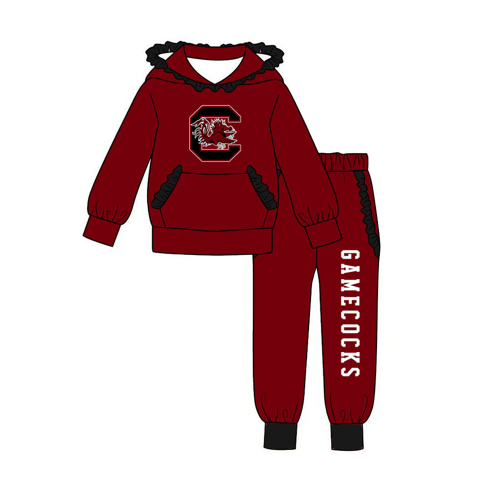 (Custom Design Preorder MOQ 5 ) Girls Gamecocks Maroon Hoodie Top with Jogger Sport Team Outfit