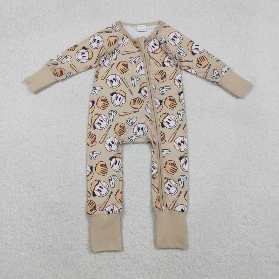 Sibling Baby Boys Baseball Long Sleeve Pajama Set Zipper Romper