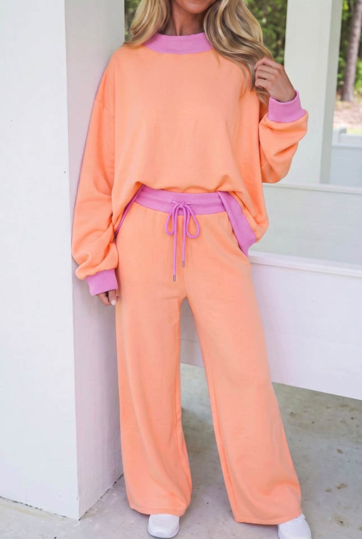 Preorder (5 MOQ) Orange Long Sleeve Top Logo   Pants Girls & Woman Clothes Set
