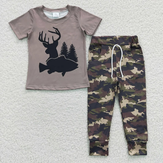 Baby Boys Deer Camo Short Sleeve Top with camo Pants Outfit
