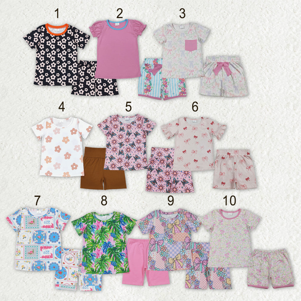 Sibling Baby Girls Short Sleeve Colorful Flowers Top Shorts Summer Clothes Sets