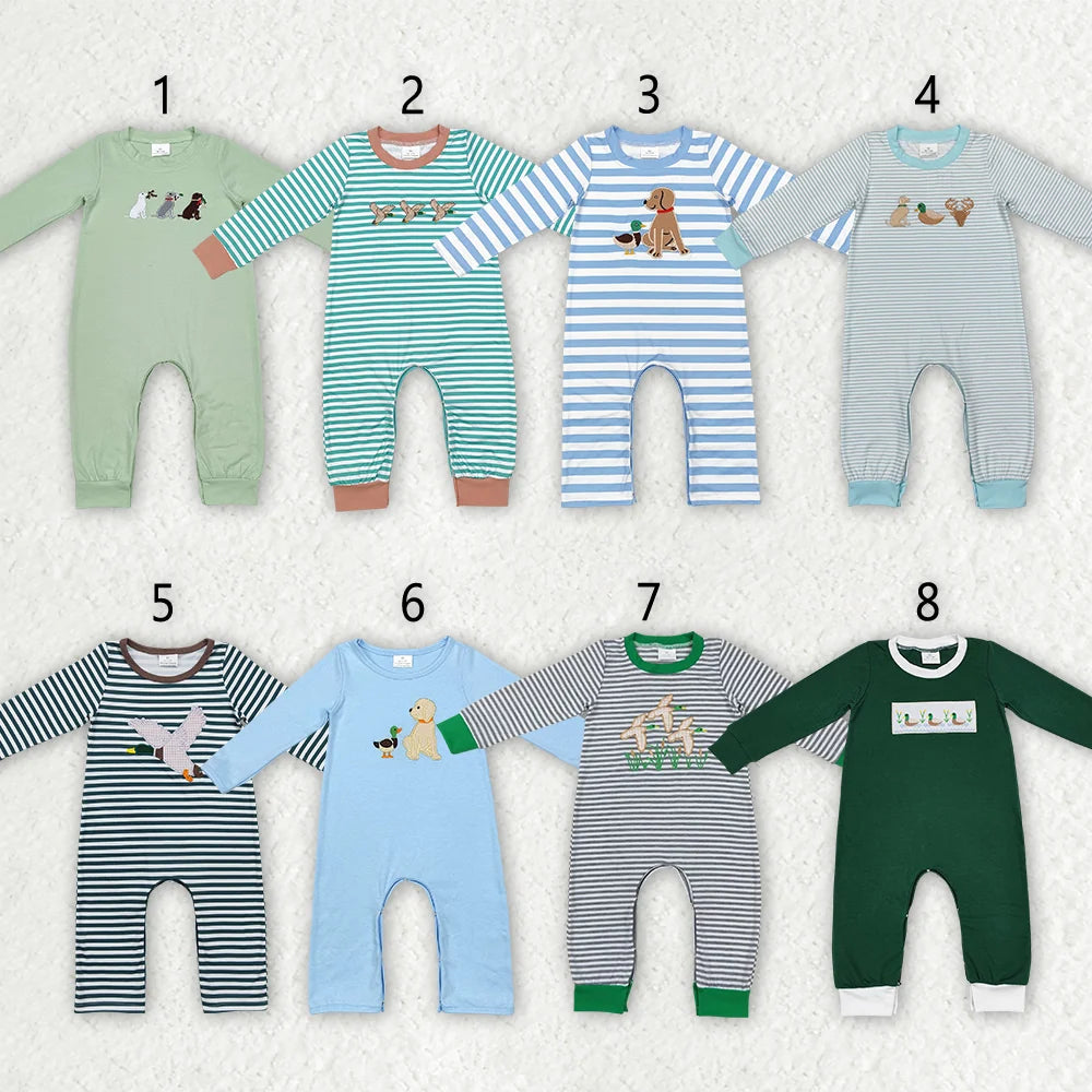 Sibling Baby Boys Embroider Dog Long Sleeve Romper