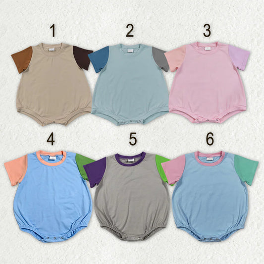 Sibling Baby Kids Short Sleeve Colorful Patchwork Rompers