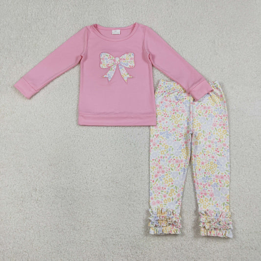 Sibling Baby Girls Embroidery Floral Bows Top Ruffle Pant Clothes Sets