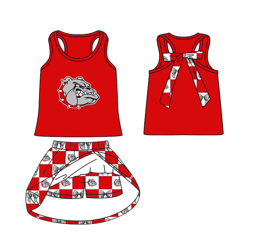 (Custom Design Preorder MOQ 5 Each Item) Teams Bulldogs Red Plaid Print Kids Clothes Sibling & Family Matching Styles