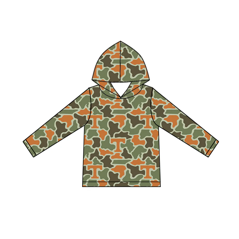 5.28 BT1856 Preorder Teams Tennessee Orange Green Camo Print Boys Long Sleeve Hoodie Top