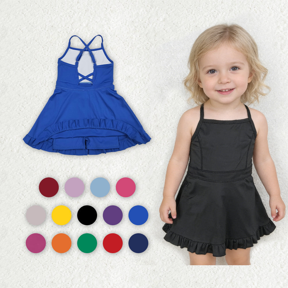 14 Colors Baby Girls Strap Ruffle Yoga Knee Length Dress Sisters Wear