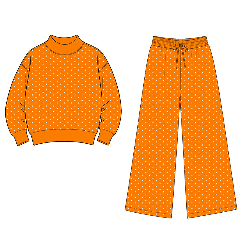 (Custom Design Preorder MOQ 5 Each)Teams Tennessee Blank Orange White Dots Print Girls Clothes Set Sisters Wear