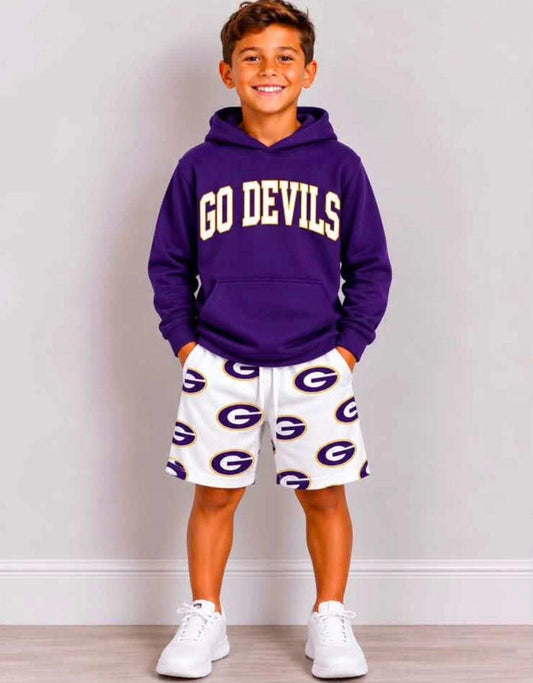 (Custom Design Preorder MOQ 5) Teams Gurdon Hoodie Top Pockets Shorts Boys Clothes Set