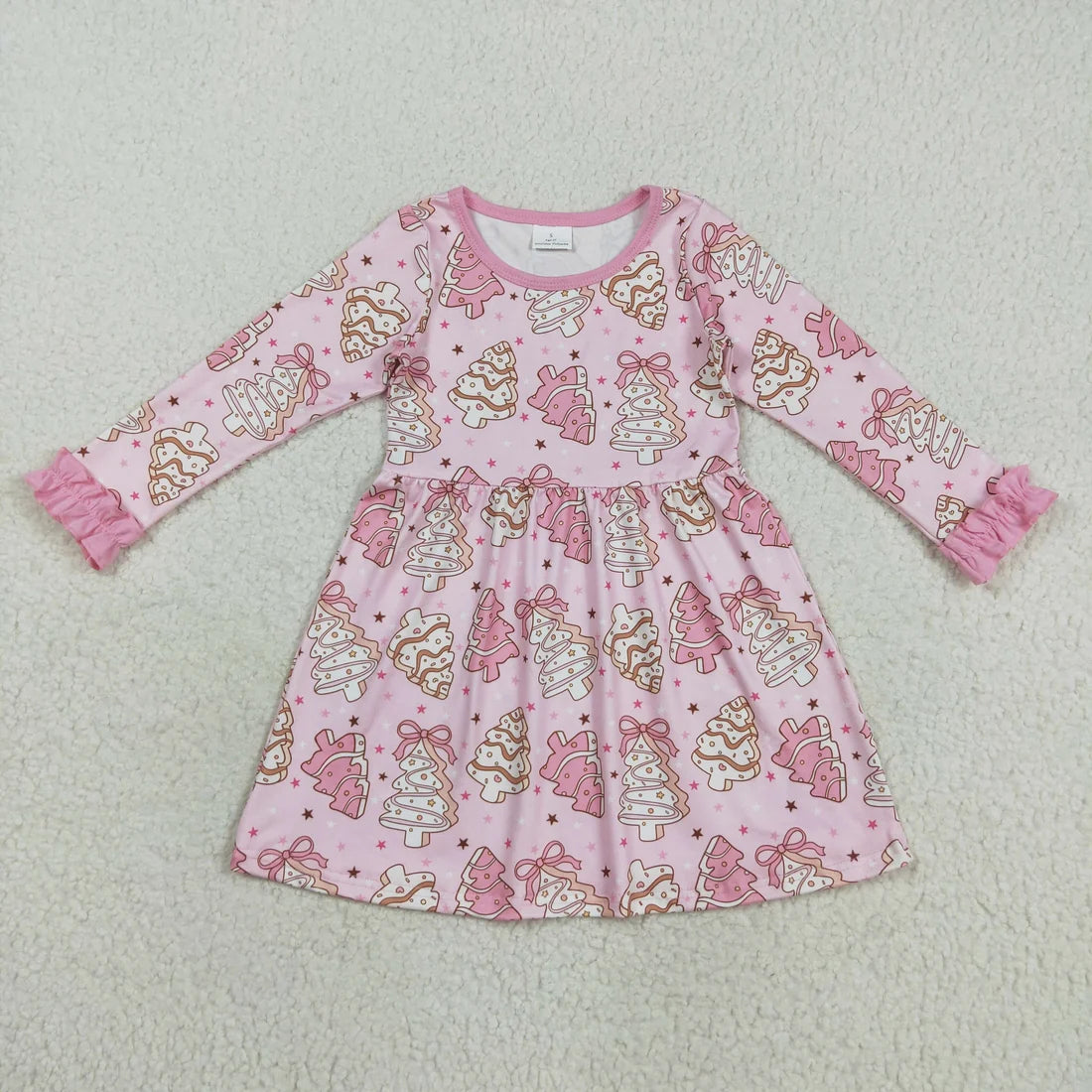 Sibling Baby Girls Pink Bows Stripe Trees Christmas Clothes Sets Rompers Knee Length Dresses