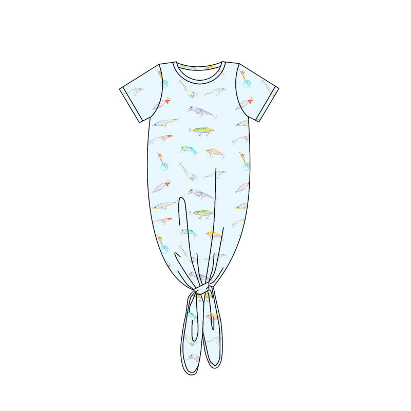 (Custom Design Preorder MOQ 5 ) Fishhook Baby Summer Newborn Gown