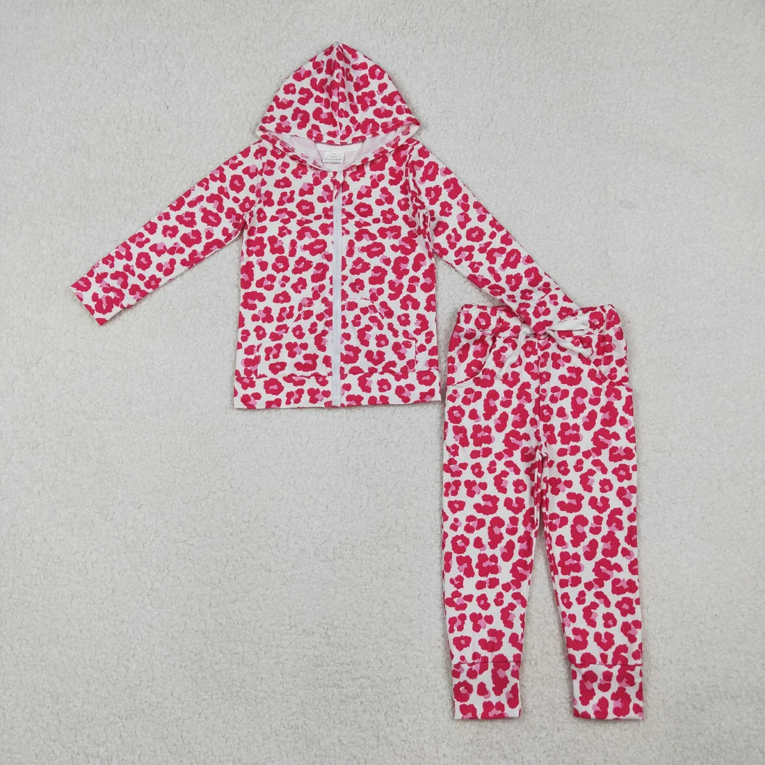 Baby Girls Pink Leopard Zipper Pocket Hoodie Top Jogger Clothes Set