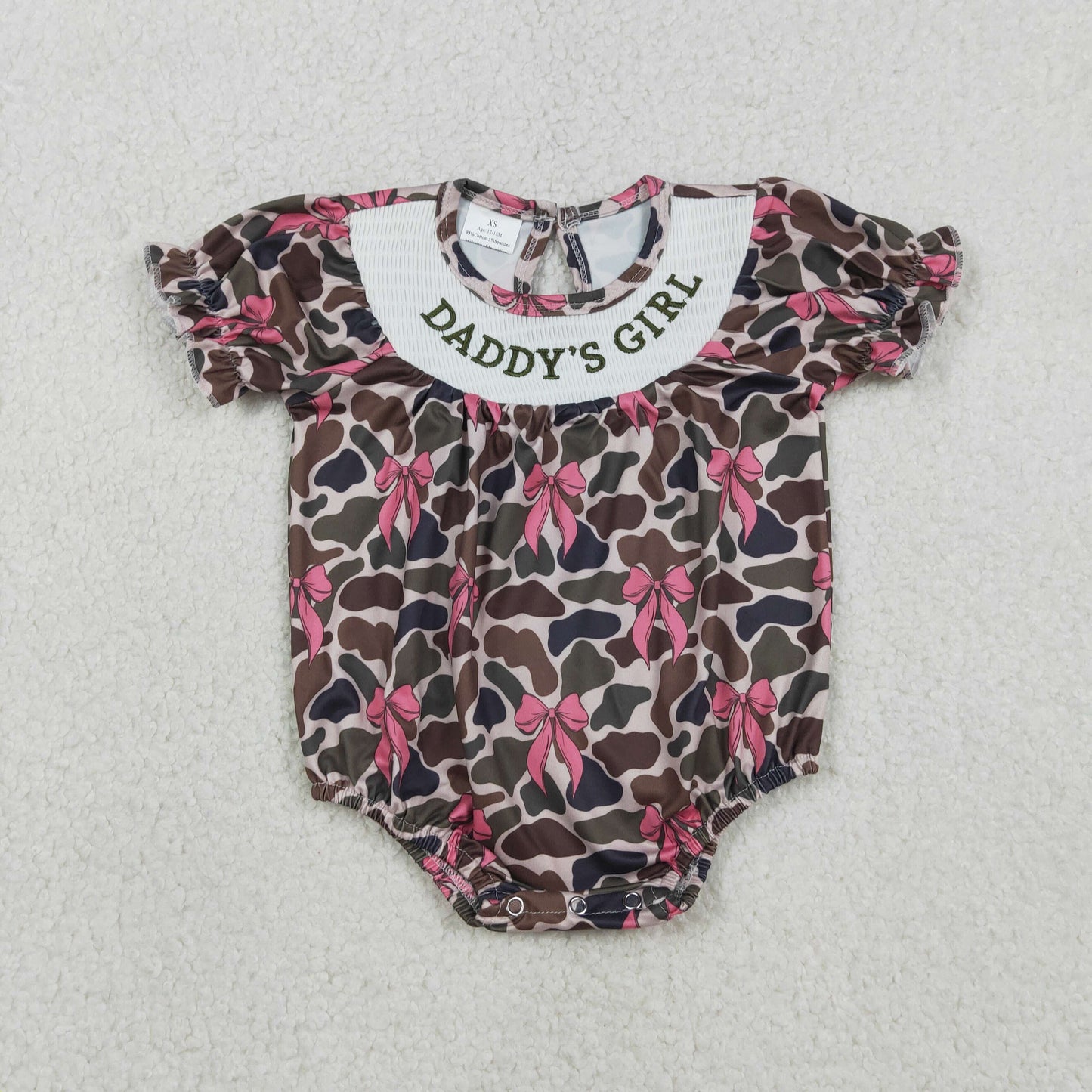 Sibling Baby Girls Smocked Daddy's Girl Camo Bows Tunic Ruffle Pants Clothes Set Romper