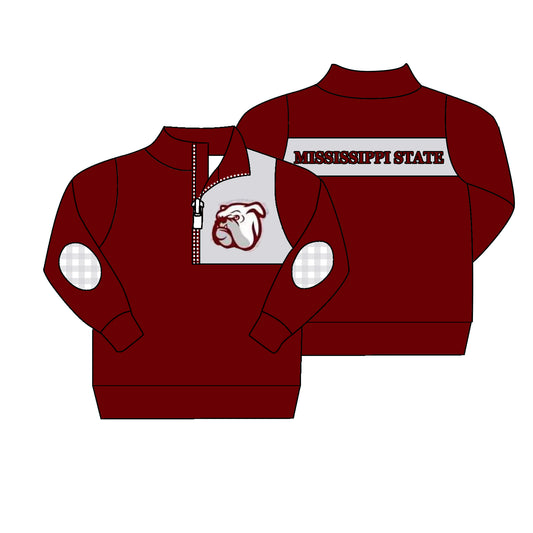 (Custom Design Preorder MOQ 5) Teams Mississippi State Wine Boys Zipper Pullover Top