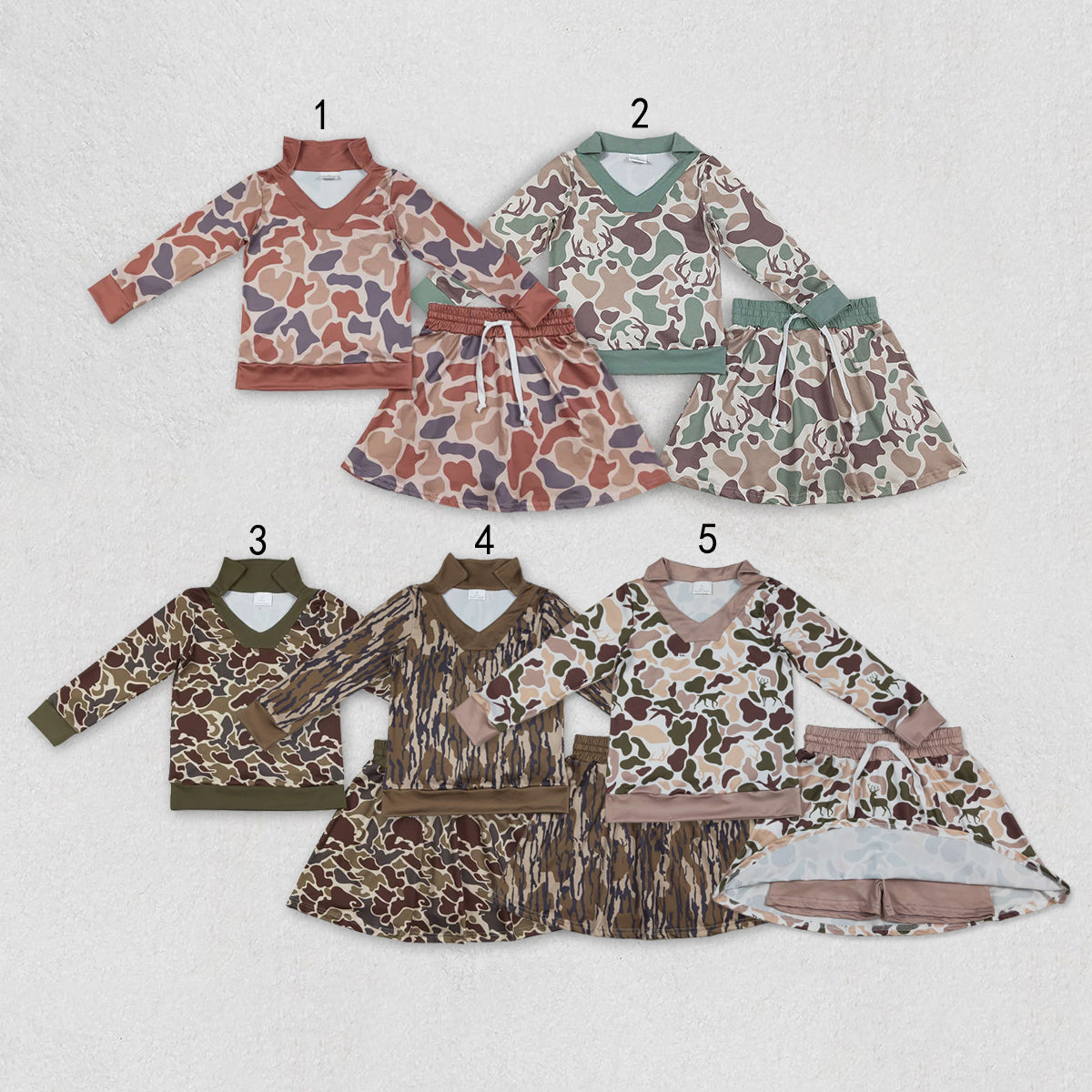 Sibling Baby Girls Southern Camo Long Sleeve Top Skirt Shorts Clothes Sets
