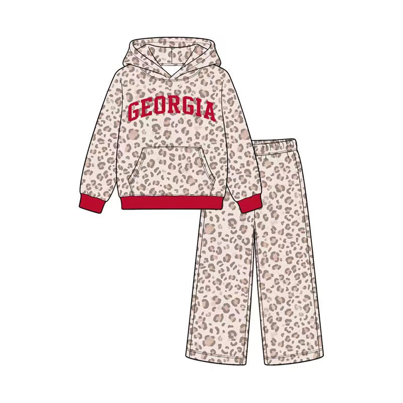 (Custom Design Preorder MOQ 5 Each) Teams Leopard Print Hoodie Top Pockets Pants Girls Clothes Set Sisters Wear