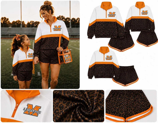 (Custom Design Preorder MOQ 5) Teams Gurdon Leopard Long Sleeve Zipper Top Shorts Mommy and Me Outfits