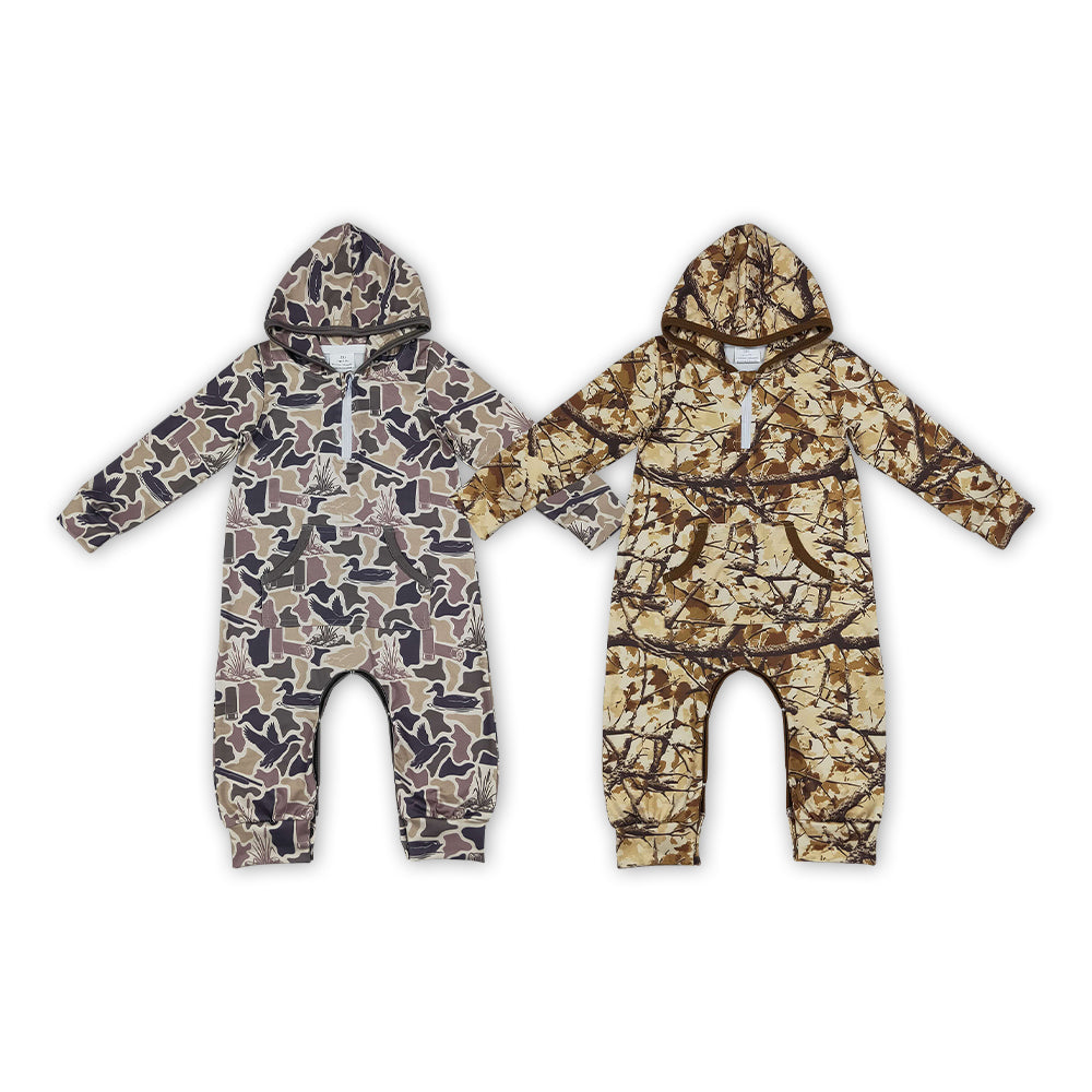Sibling Baby Boys Fall Camo Long Sleeve Hoodie Romper with Pocket