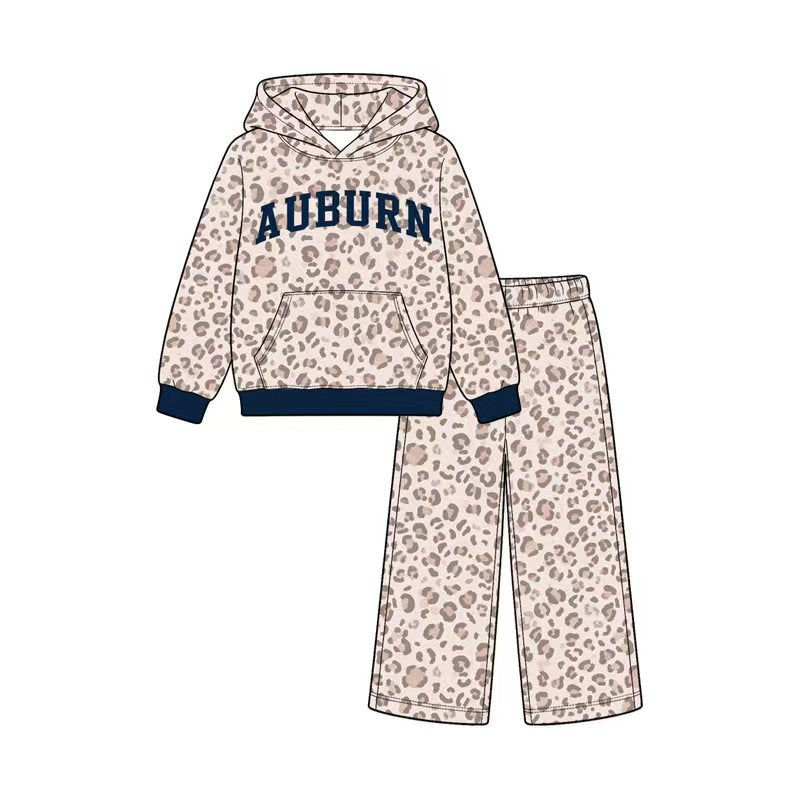 (Custom Design Preorder MOQ 5 Each) Teams Leopard Print Hoodie Top Pockets Pants Girls Clothes Set Sisters Wear