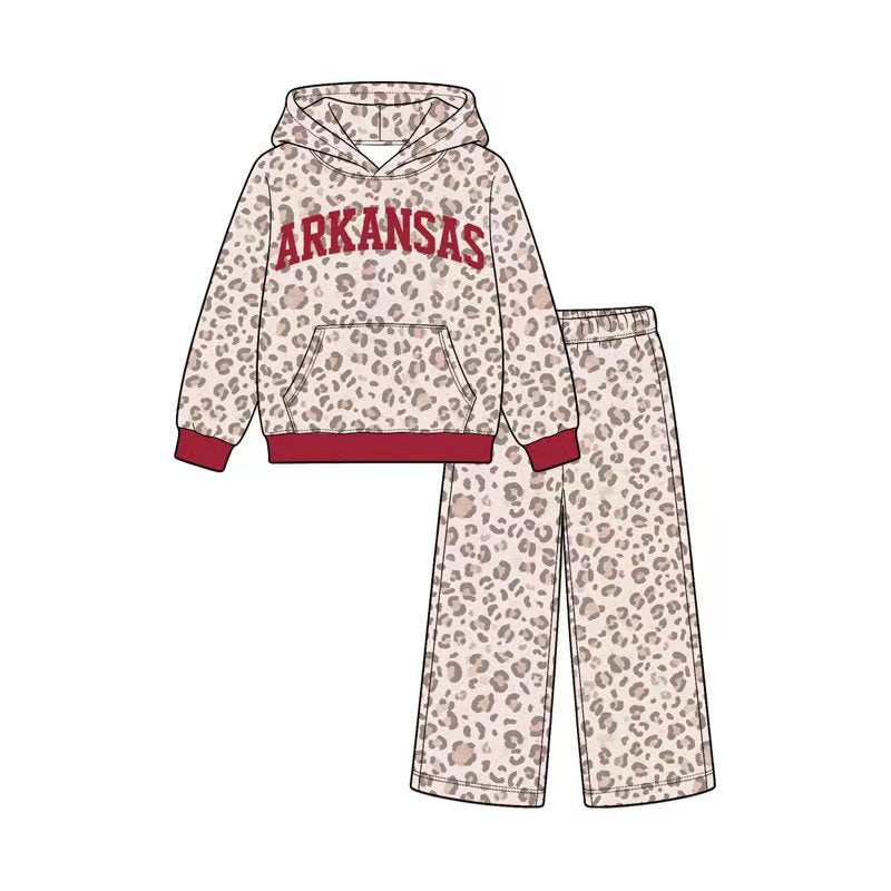 (Custom Design Preorder MOQ 5 Each) Teams Leopard Print Hoodie Top Pockets Pants Girls Clothes Set Sisters Wear