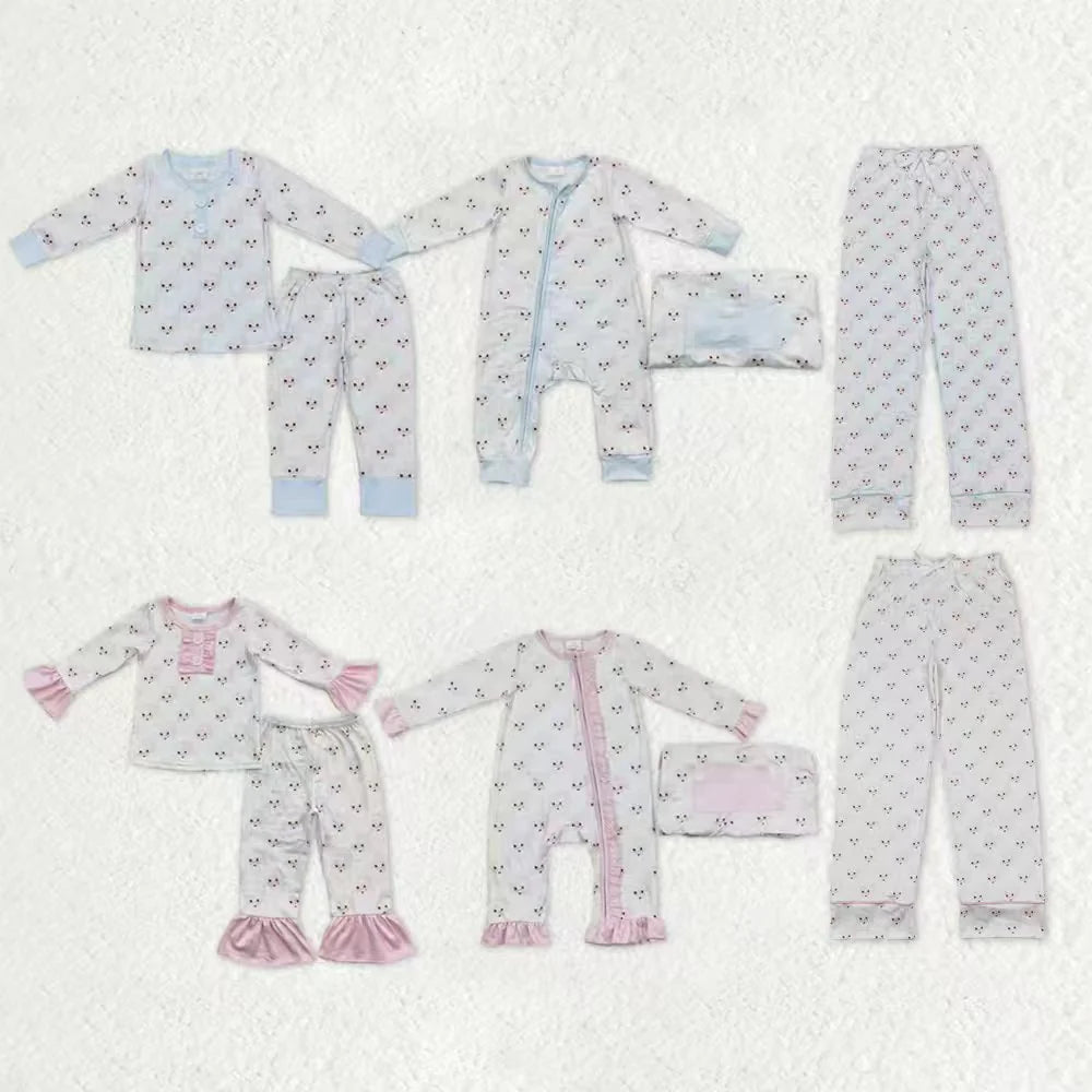 Santa Blue & Pink Print Family Christmas Pajamas Styles