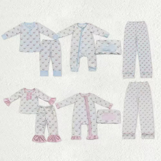 Santa Blue & Pink Print Family Christmas Pajamas Styles