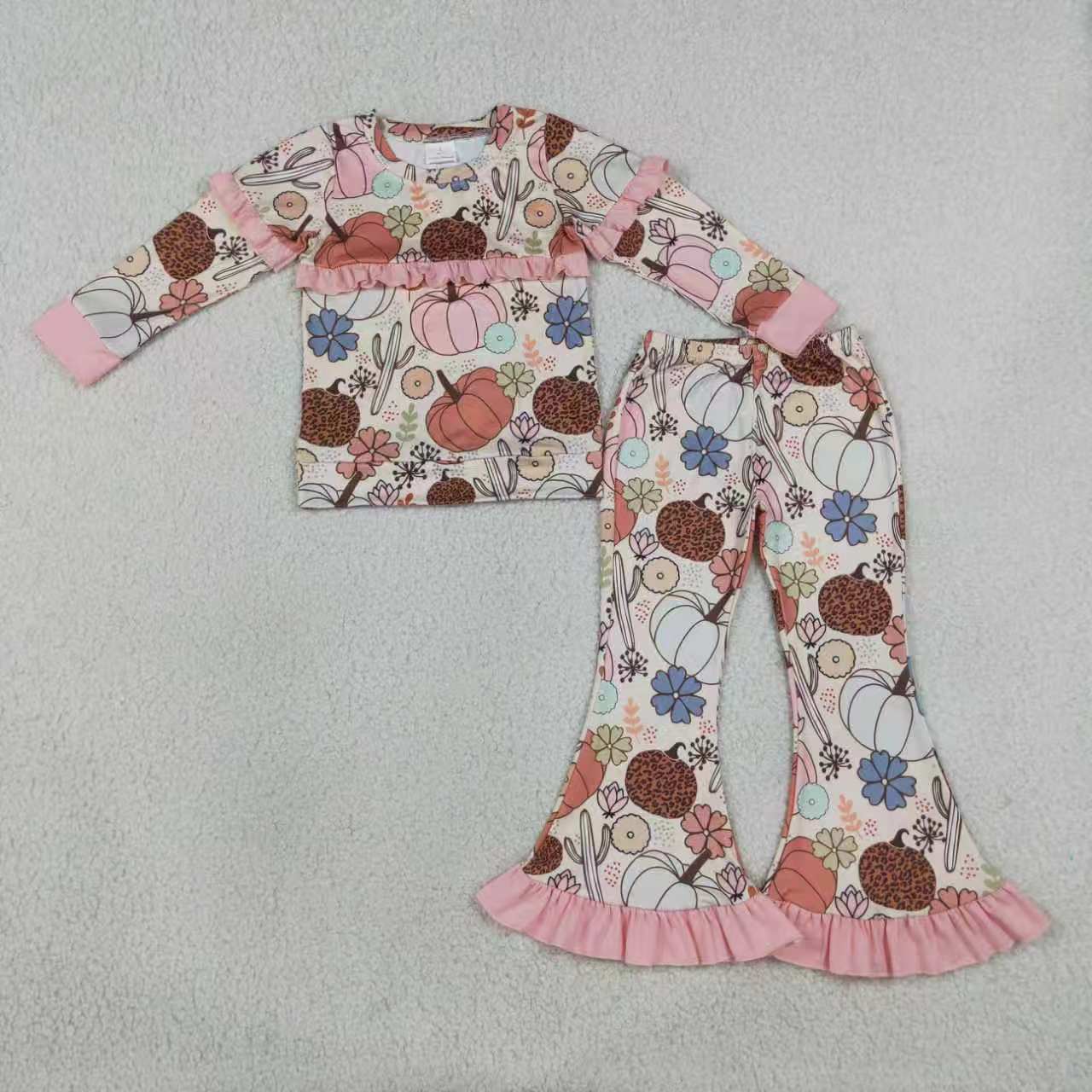 Sibling Baby Girls Ruffle Long Sleeve Top with Bell Bottom Pants Outfit For Holiday Fall Winter